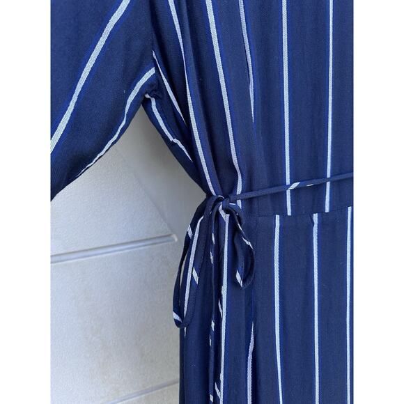Rails Priya Navy Blue Metallic Stripe Ruffle Wrap Midi Dress Sz L Party Classic - Picture 11 of 16